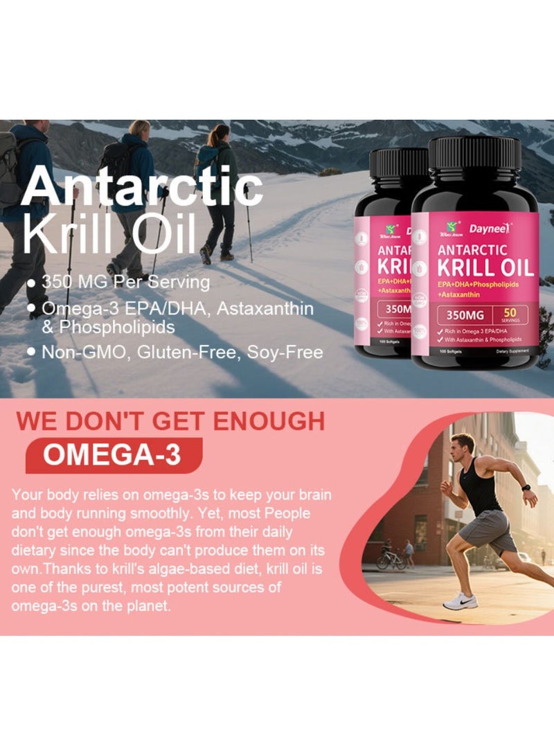 Winstown Antarctic Krill Oil Softgels | 350mg/capsule Rich in Omega-3 + Phospholipids + Astaxanthin | 100 capsules (50-day supply) - Image 3